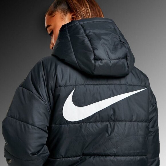 Nike Synthetic Fill Coat Jacket Big Logo Small Black - Picture 1 of 15
